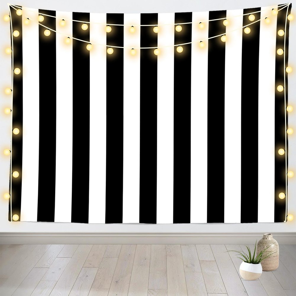 CORFOTO 92 x 70 Inch Fabric Classic Black and White Stripes Tapestry Black Vertical Lines Striped Wall Tapestry for Bedroom Aesthetic Living Room Dorm Decor