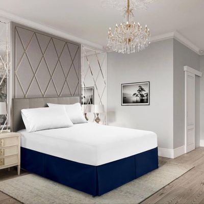 EGYLIN 800 Thread Count 100% Egyptian Cotton Hotel Quality Luxurious Box Pleated Bed Skirt Easy Fit with 15 Inch Drop Length (Navy Blue, Full)