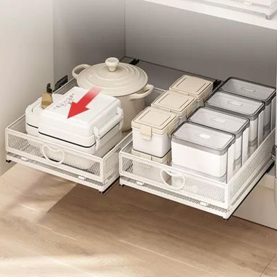 Pantry Sliding Shelves, Pull Out Cabinet Drawer Organizer Two Tier Chrome Organizer Slide Out Spice Rack Narrow Sliding Cabinet Organizer (Color : White, Size : 35.5X55X8.5CM)