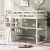 Bed Twin Size Wood, Twin Size Loft Bed with Desk and Shelves, Two Built-in Drawers, White view 1