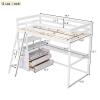 Bed Twin Size Wood, Twin Size Loft Bed with Desk and Shelves, Two Built-in Drawers, White view 2