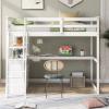 Bed Twin Size Wood, Twin Size Loft Bed with Desk and Shelves, Two Built-in Drawers, White view 3