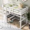 Bed Twin Size Wood, Twin Size Loft Bed with Desk and Shelves, Two Built-in Drawers, White view 4