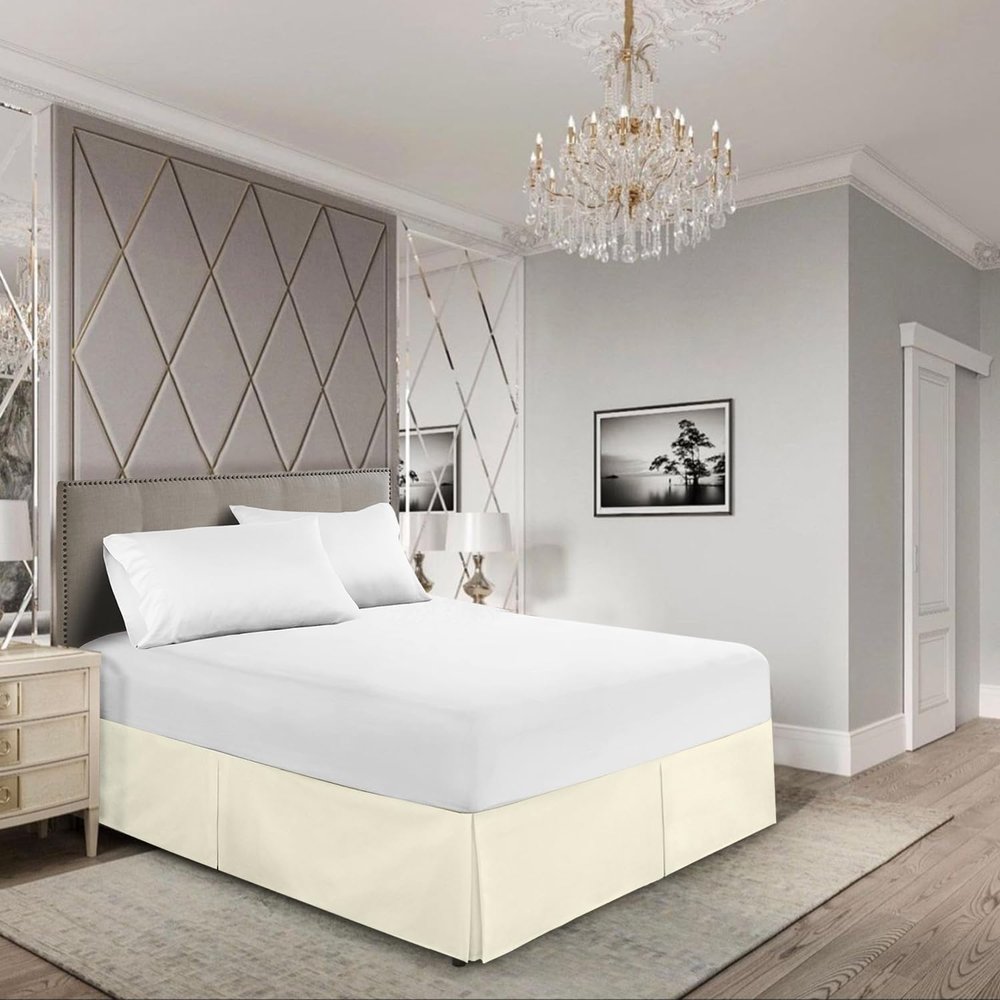 EGYLIN 800 Thread Count 100% Egyptian Cotton Hotel Quality Luxurious Box Pleated Bed Skirt Easy Fit with 18 Inch Drop Length (Ivory, Olympic Queen)