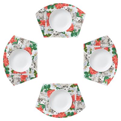 Flower Dalmatians Placemats for Round Table Set of 4 Dog Washable Placemat for Dining Table Heat Resistant Kitchen Table Mats
