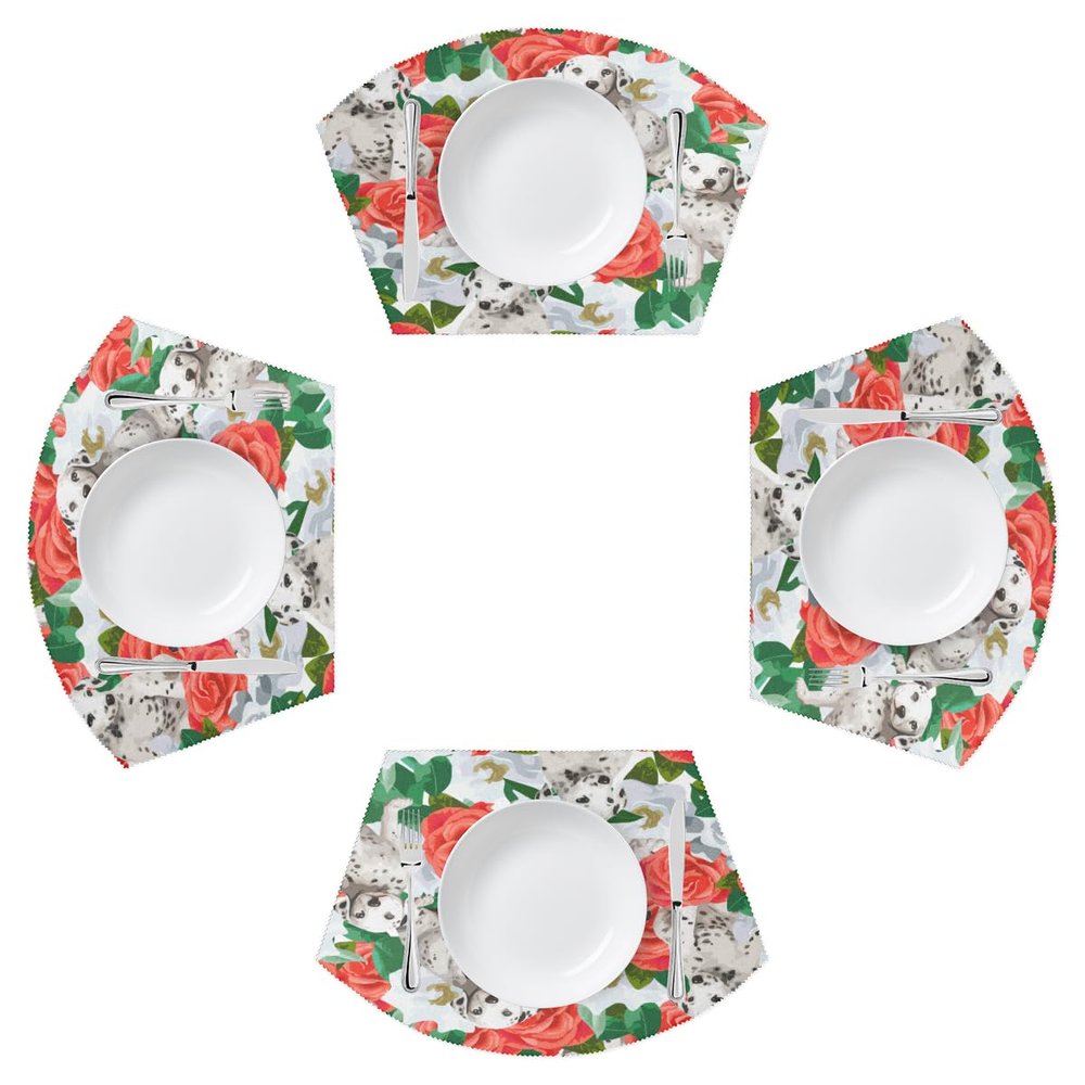 Flower Dalmatians Placemats for Round Table Set of 4 Dog Washable Placemat for Dining Table Heat Resistant Kitchen Table Mats