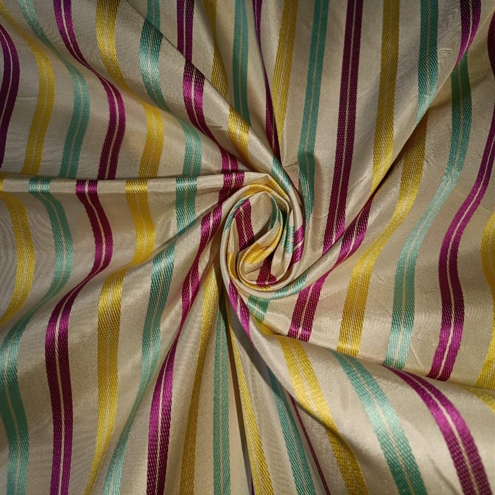 100% Silk Taffeta Color with Satin Stripes Pink, Yellow,Blue and Gold 54" Wide TAFS127[5]