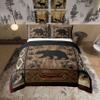 100% Natural Cotton Lodge Cabin Duvet Cover Queen,Wild Bear Animal Silhouette Bedding Set (Not Comforter) for Country Room Decor,Bohemian Pattern Wooden Print Bedspread Cover with Zipper Closure view 1