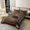 100% Natural Cotton Lodge Cabin Duvet Cover Queen,Wild Bear Animal Silhouette Bedding Set (Not Comforter) for Country Room Decor,Bohemian Pattern Wooden Print Bedspread Cover with Zipper Closure view 3