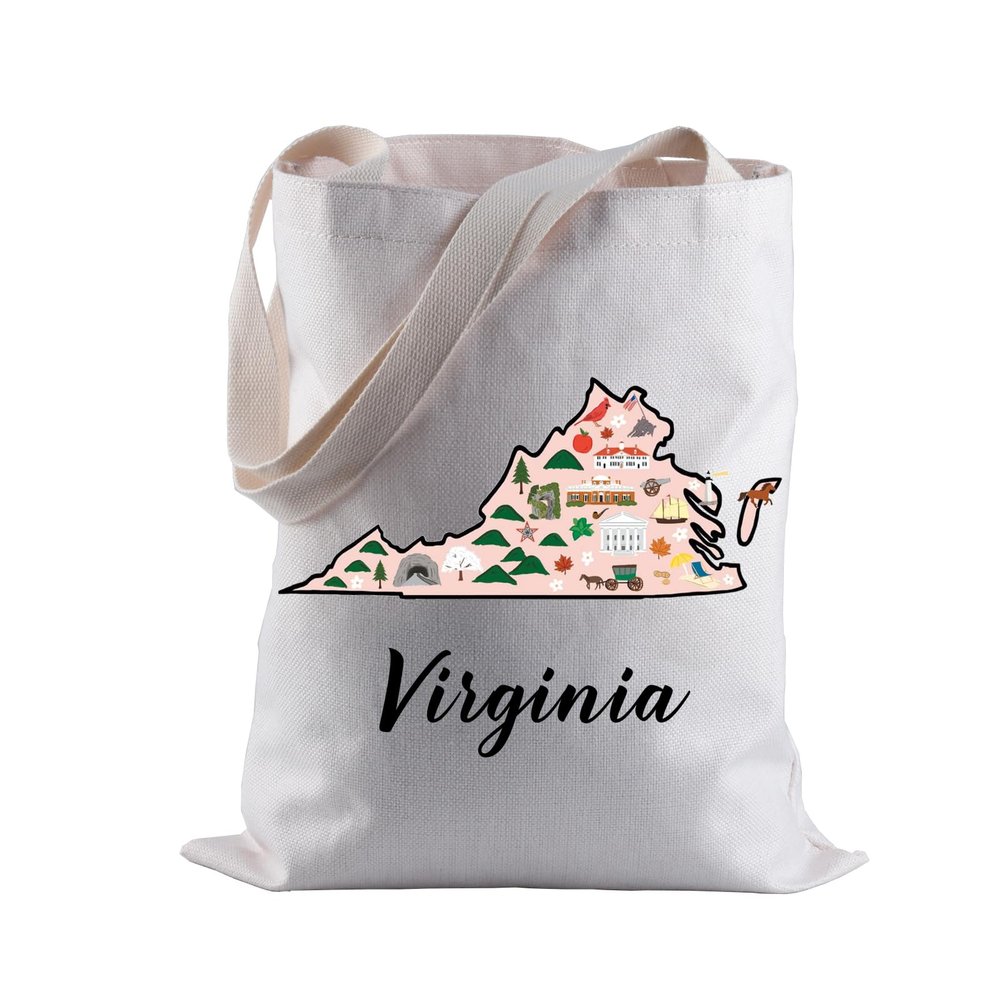 BLUPARK Virginia Locale Tote Bag Born in Virginia Gift Virginia Travel Shopping Bag Virginia Map Gift (Virginia)