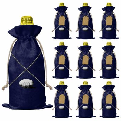 10 Pack Wine Bottle Bags, Golf Club Wine Bottle Cover with Drawstring, Gift Bag for Champagne, Wedding, Birthday, Christmas, Thanksgiving, Party Golf Sport Navy Blue Modern Abstract Art