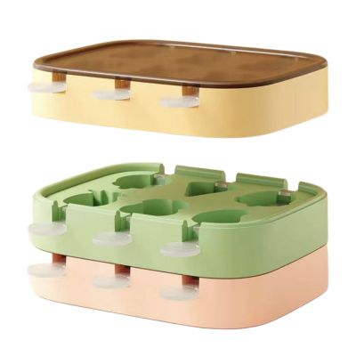3 Pice Full set Silicone Popsicle Mold Homemade Children's Cartoon Ice Cream Cute Easy Release Stackable Reusable Removable Lid Household Food Grade Storage Container (Green Pink Yellow)