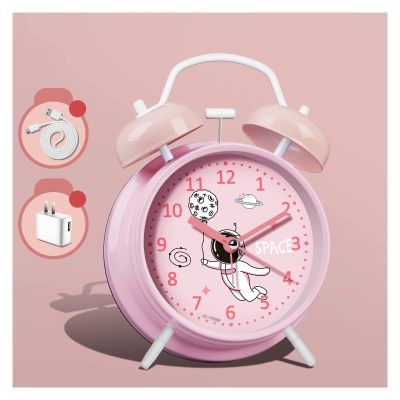 Alarm Clock Alarm Clock for Heavy Sleepers Adults Kids Bedrooms Teens Non Ticking Loud Twin Bell Alarm Clock with Backlight Bedside Clock (Color : Gray)