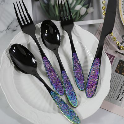 Unique Silverware Set for 12, 60 Piece Black Silverware Set Floral Pattern Fancy,18 10 Stainless Steel Flatware Cutlery Eating Utensils, Christmas Kitchen flatware sets, Dishwasher Safe Hammered