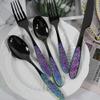 Unique Silverware Set for 12, 60 Piece Black Silverware Set Floral Pattern Fancy,18 10 Stainless Steel Flatware Cutlery Eating Utensils, Christmas Kitchen flatware sets, Dishwasher Safe Hammered view 1