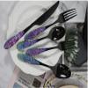 Unique Silverware Set for 12, 60 Piece Black Silverware Set Floral Pattern Fancy,18 10 Stainless Steel Flatware Cutlery Eating Utensils, Christmas Kitchen flatware sets, Dishwasher Safe Hammered view 4