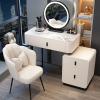 Makeup vanity rock slab desktop , Vanity table Upholstered Stool with Drawer Makeup Table, Vanity desk 3-Color Adjustable Touch LED Mirror, Bedroom White and Gray modern vanity ( Color : White+black , view 1