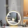 Makeup vanity rock slab desktop , Vanity table Upholstered Stool with Drawer Makeup Table, Vanity desk 3-Color Adjustable Touch LED Mirror, Bedroom White and Gray modern vanity ( Color : White+black , view 2