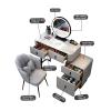 Makeup vanity rock slab desktop , Vanity table Upholstered Stool with Drawer Makeup Table, Vanity desk 3-Color Adjustable Touch LED Mirror, Bedroom White and Gray modern vanity ( Color : White+black , view 3