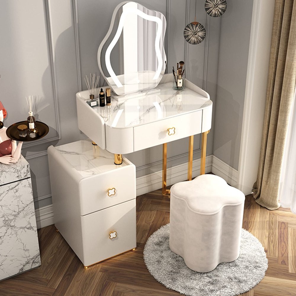 Large Drawers Dressing Table, solid wood frame Vanity table, Vanity table 3 Lighting Modes Brightness Adjustable, Dressing Table for Small Space, desk and vanity combo ( Color : White , Size : 60cm/23