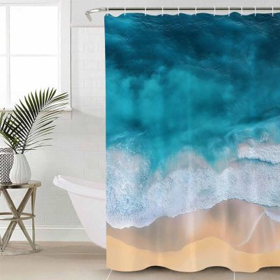 Abstract Ocean Shower Curtain Set with Hook 36"x78",Washable Cloth Polyester Fabric Shower+Curtain,Waterproof Bath Curtains for Bathroom,Bathtubs Decor Accessories Summer Coastal Beach Gradient Waves