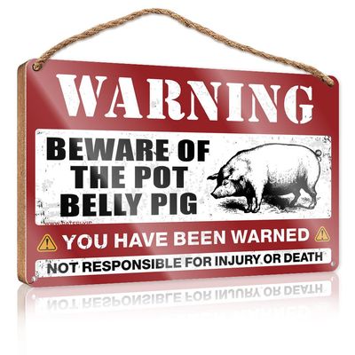 CakJuice Wood Signs Decor Beware of Pot Belly Pig Wooden Sign Funny Family Signs Wall Art Boys Bedroom Decor (Size : 15X28CM)