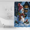 Christmas Shower Curtain Set with Hook 72"x96",Washable Cloth Polyester Fabric Shower+Curtain,Waterproof Bath Curtains for Bathroom,Bathtubs Decor Accessories Winter Snowman Farm House Bird Berry view 2