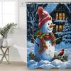 Christmas Shower Curtain Set with Hook 72"x96",Washable Cloth Polyester Fabric Shower+Curtain,Waterproof Bath Curtains for Bathroom,Bathtubs Decor Accessories Winter Snowman Farm House Bird Berry view 4