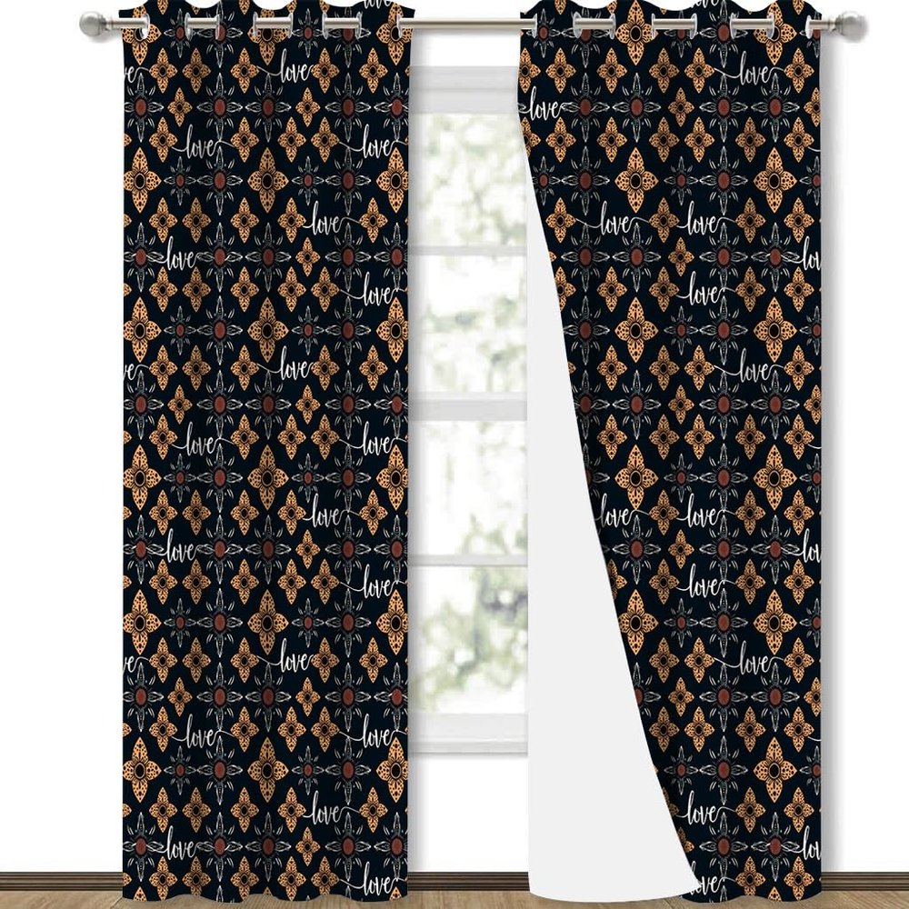 Abstract Flower Blackout Curtains 63 Inches Long for Bedroom,Thermal Insulated Darkening Black Out Window Curtain Panels Living Room Drapes,Brown Minimalist Geometric Floral Native American 104x63