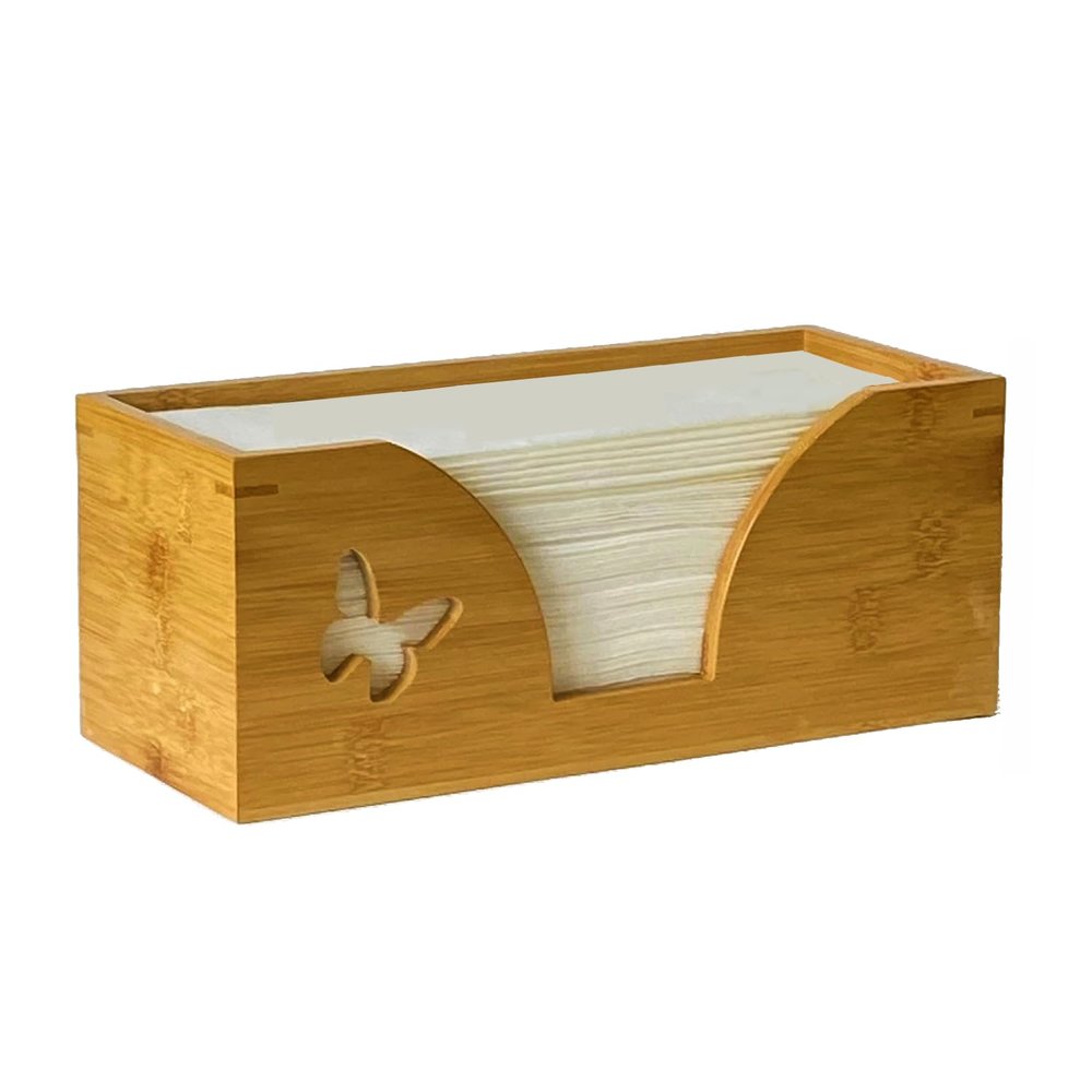 Countertop C-Fold Paper Towel Dispenser with Engraved Butterfly - Compatible with C Fold, Multifold, Trifold & Z Fold Hand Napkins Folded Size 10.5" x 4.0" Or Smaller - Natural Bamboo