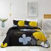 Yellow Floral Quilts California King Size Coverlet Set - 3 Pieces Lightweight Black Cal King Bedspread with 2 Pillowcases - All Season Soft Microfiber Reversible Bedding Quilt Set (Yellow/Black) view 1