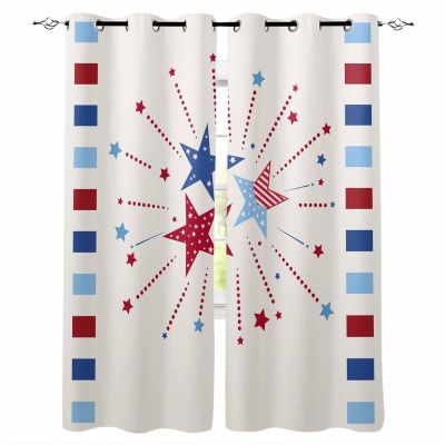 4th-of-July Blackout Curtains 90 Inches Long for Bedroom, Thermal Insulated Room Darkening Black Out Window Curtain Panels Grommet Drapes for Living Room, Summer Red Blue Independence Day Star 104x90