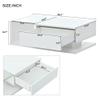 Modern Coffee Table with Tempered Glass, Wooden Cocktail Table with High-Gloss UV Surface, Modernist 2-Tier Rectangle Center Table for Living Room, White view 2