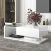 Modern Coffee Table with Tempered Glass, Wooden Cocktail Table with High-Gloss UV Surface, Modernist 2-Tier Rectangle Center Table for Living Room, White view 3
