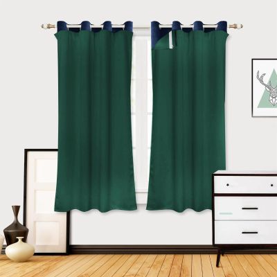 Liveinu Thermal Insulated Blackout Curtain Liner 2 Panels, Complete Darkness & Window Privacy, Energy Efficient, Noise Reducing, Hooks Included, Dark Green, W30.4 x L40.8