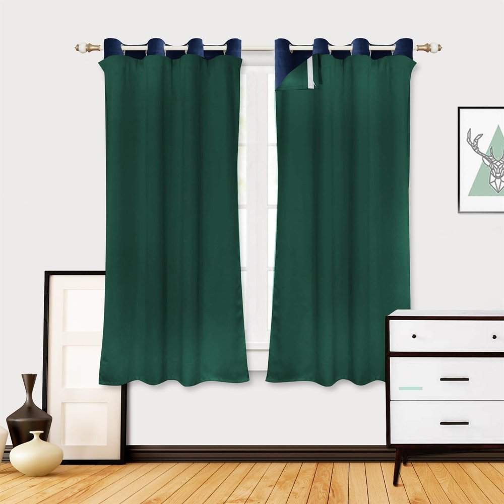 Liveinu Thermal Insulated Blackout Curtain Liner 2 Panels, Complete Darkness & Window Privacy, Energy Efficient, Noise Reducing, Hooks Included, Dark Green, W30.4 x L40.8