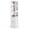 LOKO Tall Bathroom Storage Cabinet, Wooden Slim Bathroom Cabinet with Anti-toppling Device, Tall Narrow Storage Cabinet with 2 Removable Drawers, White view 1