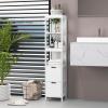 LOKO Tall Bathroom Storage Cabinet, Wooden Slim Bathroom Cabinet with Anti-toppling Device, Tall Narrow Storage Cabinet with 2 Removable Drawers, White view 2