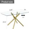 71 Inch Glass Dining Table, Modern Large Gold Dining Room Table for 6-8 People, Rectangular Kitchen Table with Tempered Glass Top and Golden Legs view 2