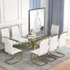 71 Inch Glass Dining Table, Modern Large Gold Dining Room Table for 6-8 People, Rectangular Kitchen Table with Tempered Glass Top and Golden Legs view 3