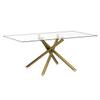71 Inch Glass Dining Table, Modern Large Gold Dining Room Table for 6-8 People, Rectangular Kitchen Table with Tempered Glass Top and Golden Legs view 4