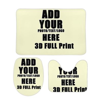 NALAHOME Custom 3 Piece Bathroom Rug Set with Your Picture Logo Text Personalized Area Rugs Toilet Contour Mat Lid Cover Non-Slip Bath Rugs for Home Bathroom Decor 58