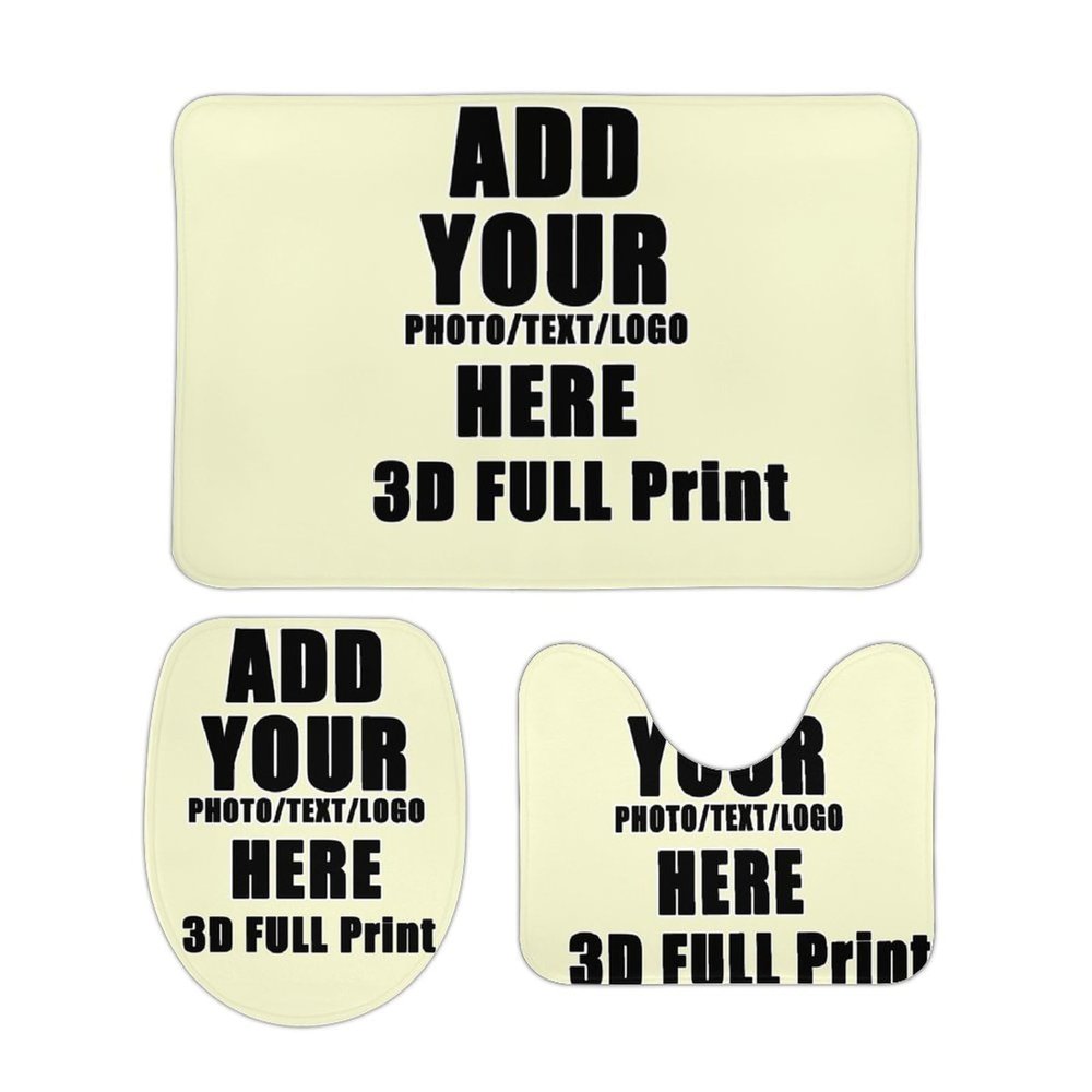 NALAHOME Custom 3 Piece Bathroom Rug Set with Your Picture Logo Text Personalized Area Rugs Toilet Contour Mat Lid Cover Non-Slip Bath Rugs for Home Bathroom Decor 58