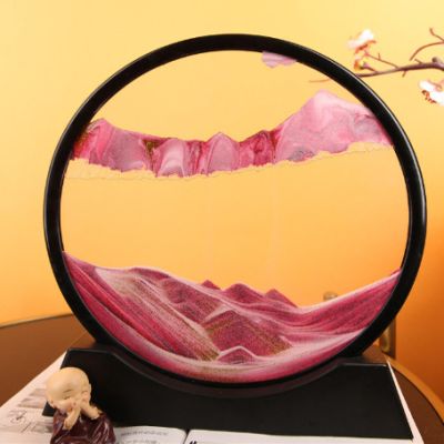 BENGUD 3D Landscape Quicksand Painting Round Glass Crafts Hourglass Gift Ornaments for Elders and Friends 12 Brown