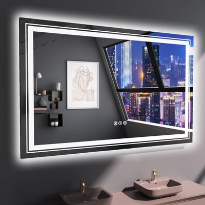 Snowdool LED Bathroom Mirror, 55"X36" with Front and Backlit, Anti-Fog, Large Bathroom Vanity Mirror for Wall, Memory Function, Stepless Dimmable, Tempered Glass (Horizontal/Vertical)
