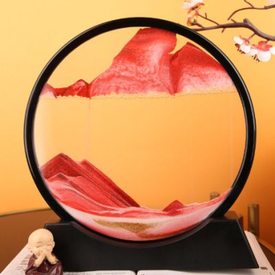 BENGUD 3D Landscape Quicksand Painting Round Glass Crafts Hourglass Gift Ornaments for Elders and Friends 12 red