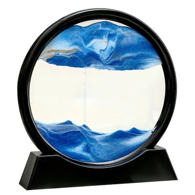 BENGUD 3D Landscape Quicksand Painting Round Glass Crafts Hourglass Gift Ornaments for Elders and Friends 7 Lake Blue