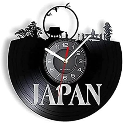 Wall Clock Battery Operated Silent Non-Ticking 12 Inch Japan Culture Asia Retro Vinyl Record Wall Clock Album Records Island Country Gift Watches Japanese Home Bedroom Decor