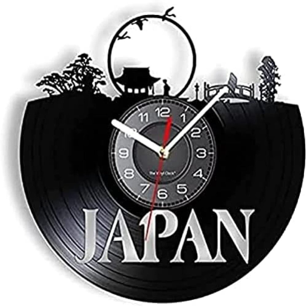 Wall Clock Battery Operated Silent Non-Ticking 12 Inch Japan Culture Asia Retro Vinyl Record Wall Clock Album Records Island Country Gift Watches Japanese Home Bedroom Decor