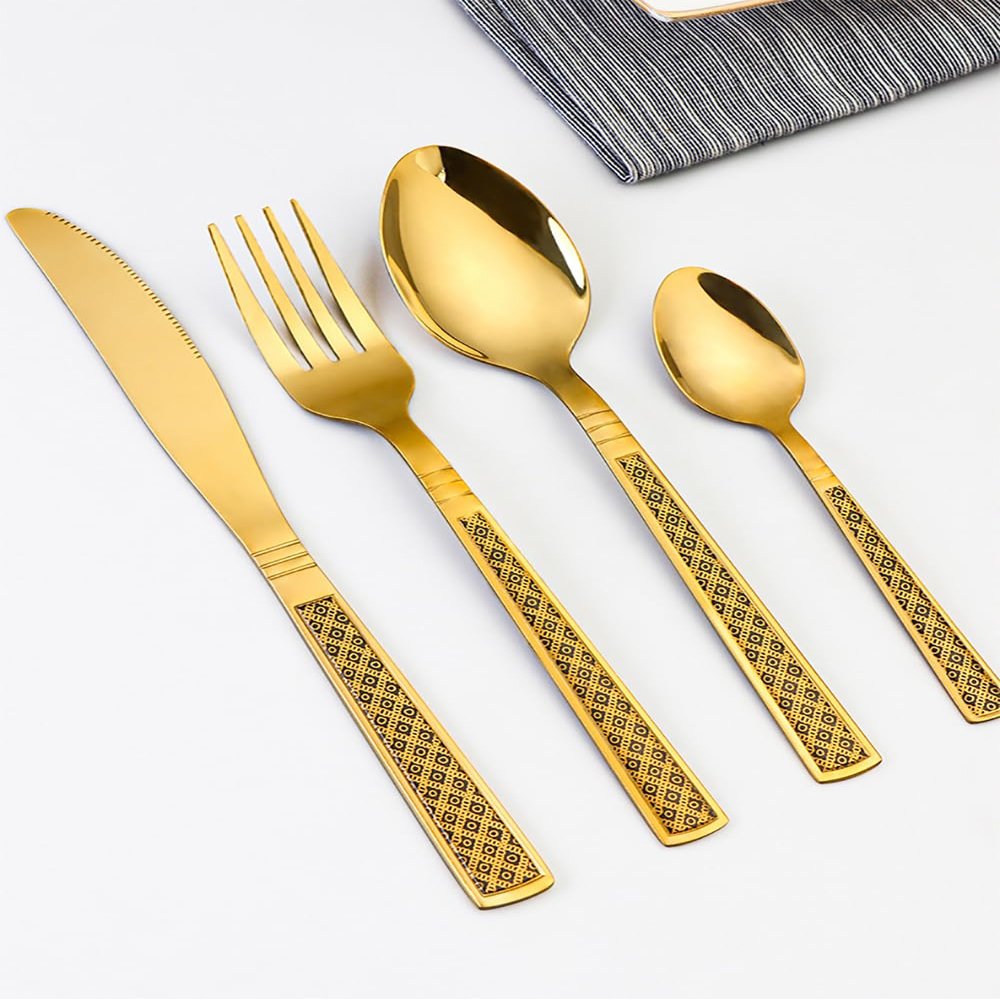 Modern Silverware Set for 16 with Unique Pattern Tableware Set,Retro 64 Piece Stainless Steel Cutlery Flatware Set, Kitchen Utensil Sets Knife Spoons Forks Set for Home Restaurant Mirror Polished
